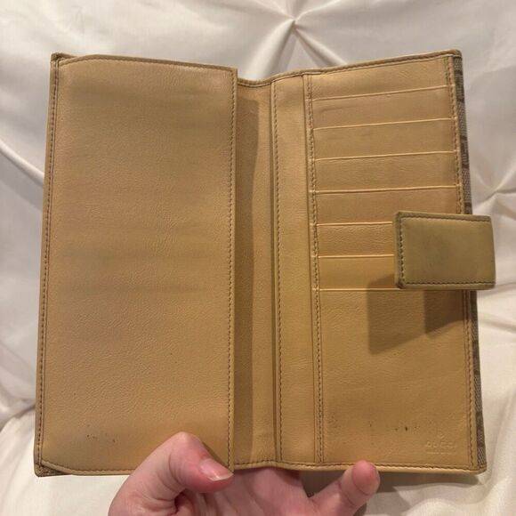 Vintage GUCCI Bifold Long Wallet GG Canvas Leather Light Tan - Picture 8 of 11